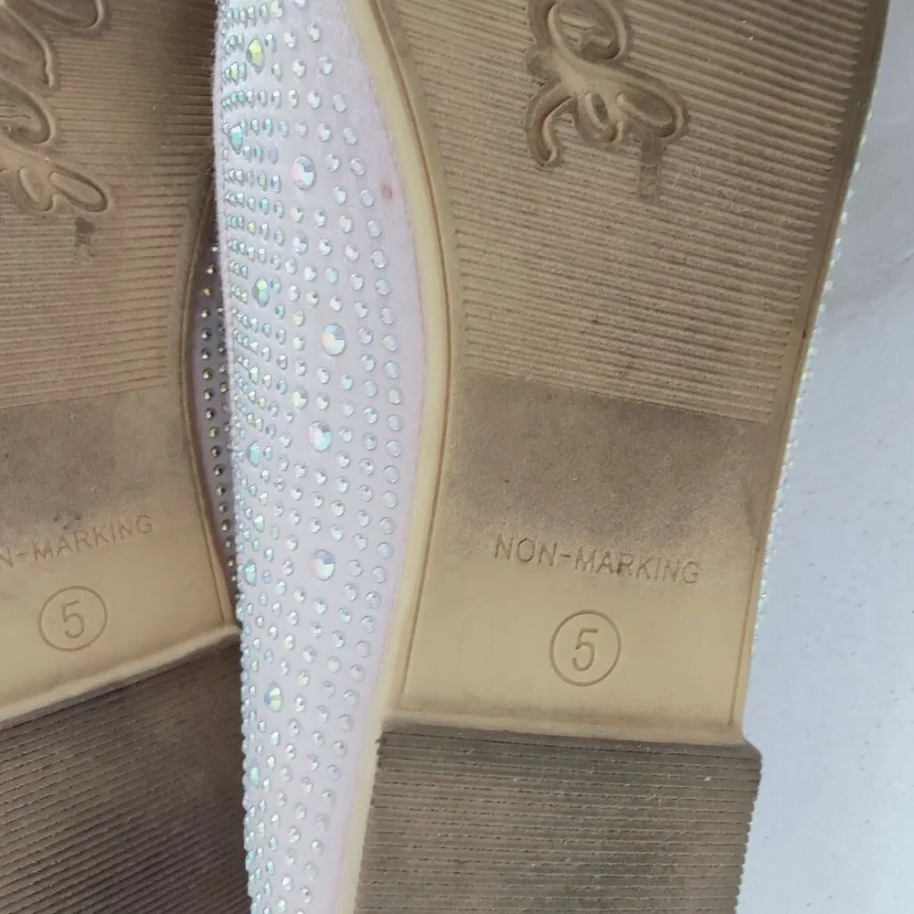 Cat & Jack Girls' Pale Pink Diamante Rhinestone Sparkly Ballet Flats, Sz 5
